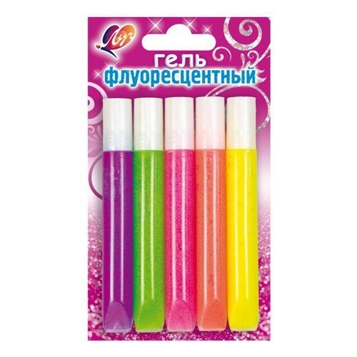 Гель с блёстками Флуоресцентный набор 5 цв. , туба 10 мл.